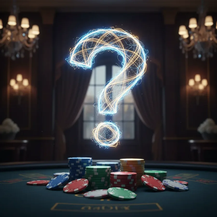 Glowing question mark above casino chips